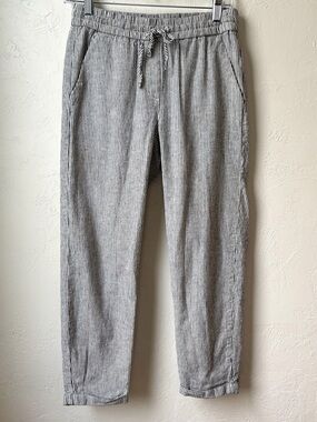 J.Crew Linen Blend Striped Tapered Ankle Pants Drawstring Size 2